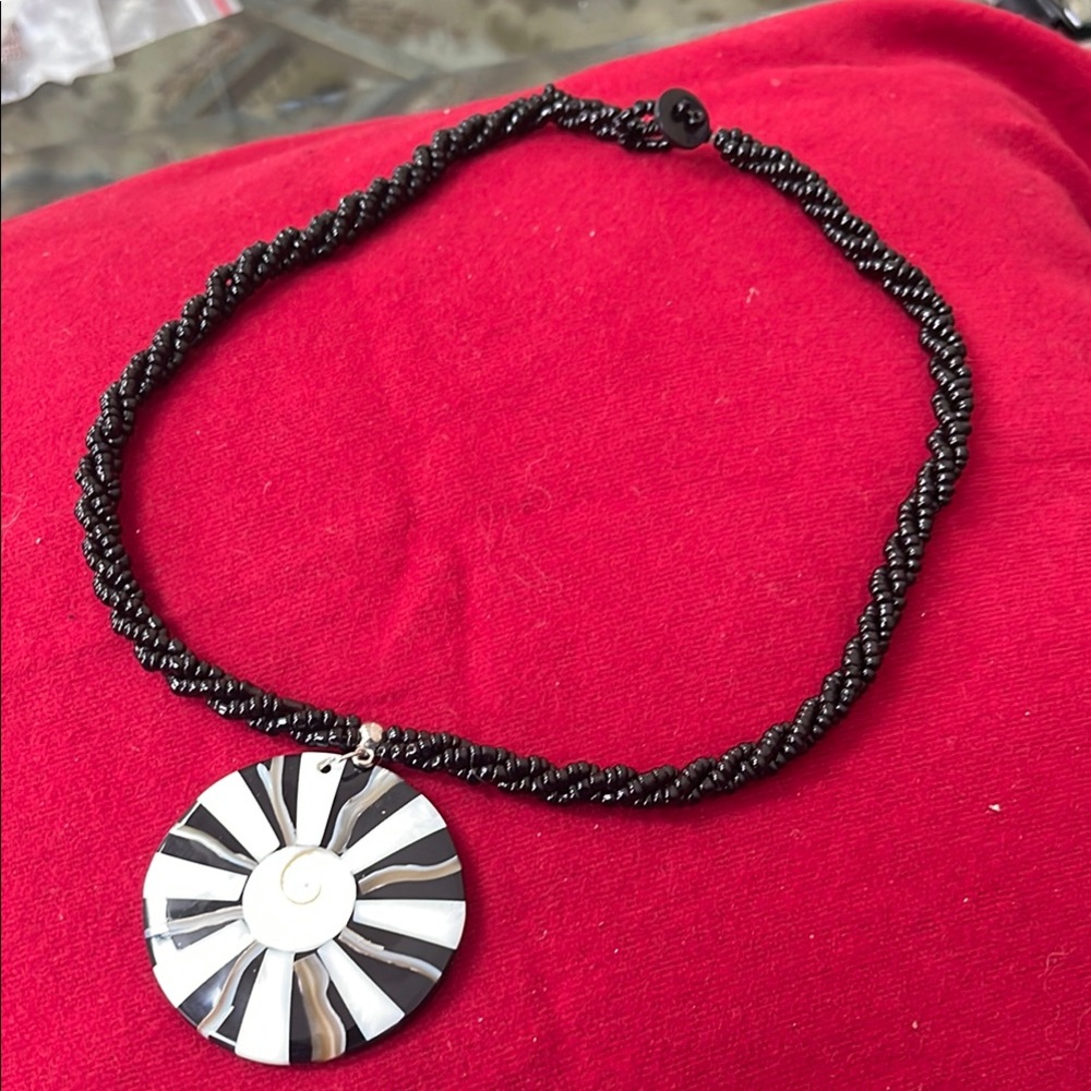 Black and White Spiral Pendant Necklace